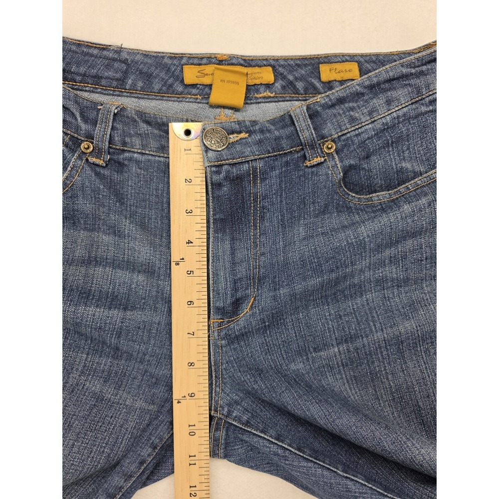Seven7 Flare Jeans Womens 10 32x30 Medium Wash Mid Rise Stretch Whiskered Denim - Picture 4 of 10